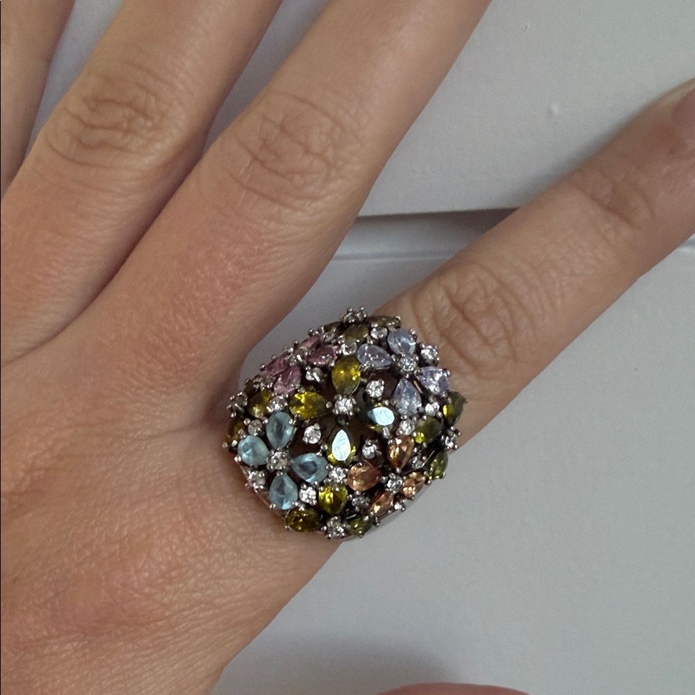Multicolor Floral Cluster Cocktail Ring - Women Jewelry